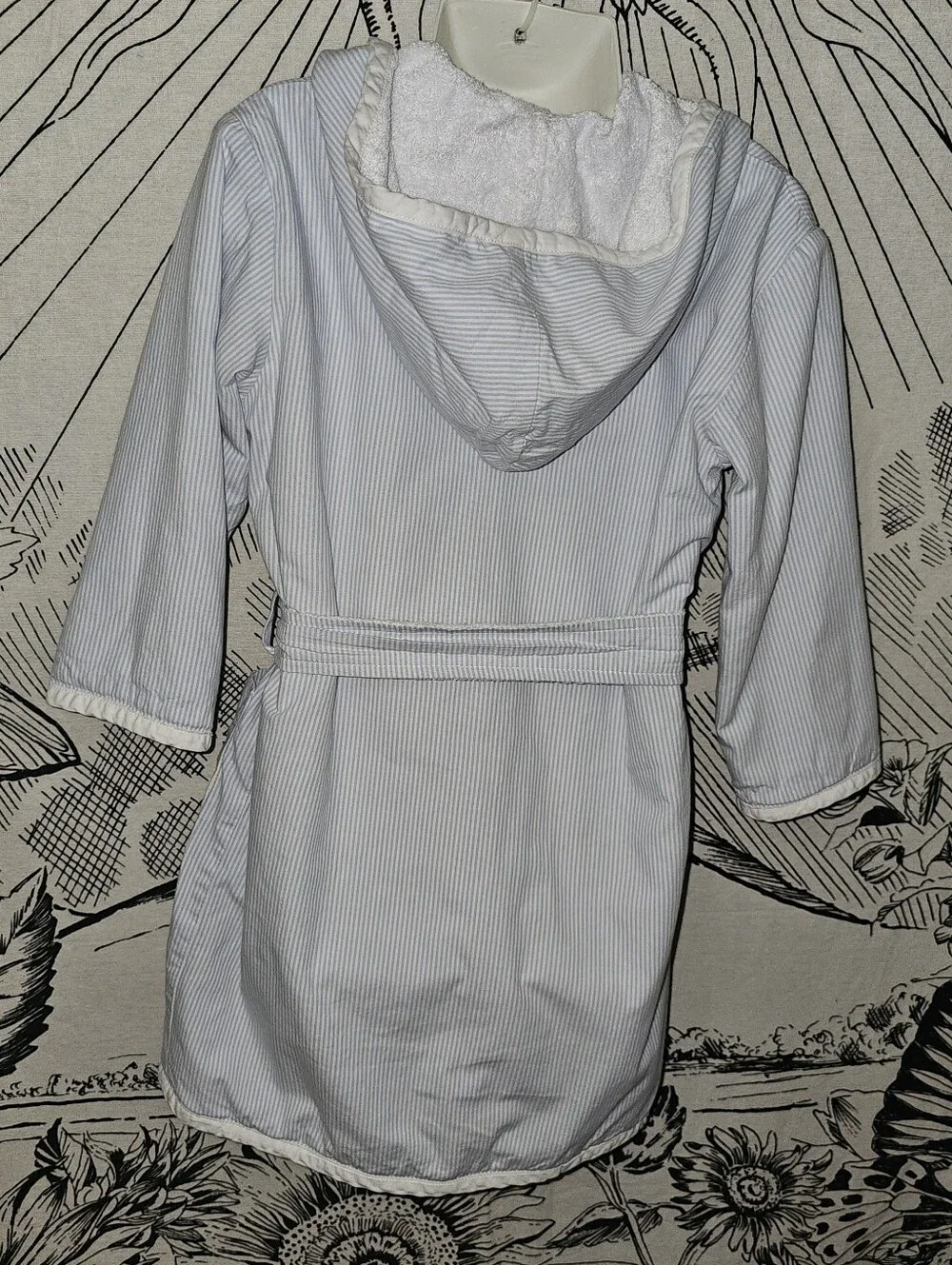 Kate & Libby Sz 3 Kids Hooded Terry Bathrobe - Light Blue Stripe